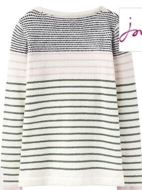 Joules White Sweater with black, green and pink details